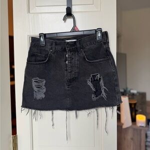 Distressed Forever 21 black denim mini skirt, size 27